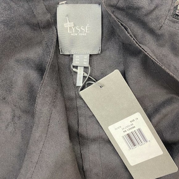 Lysse Inga Faux suede Jacket Plus Sizes 1X 2X 3X Black Moto Draped Blazer - Picture 5 of 8